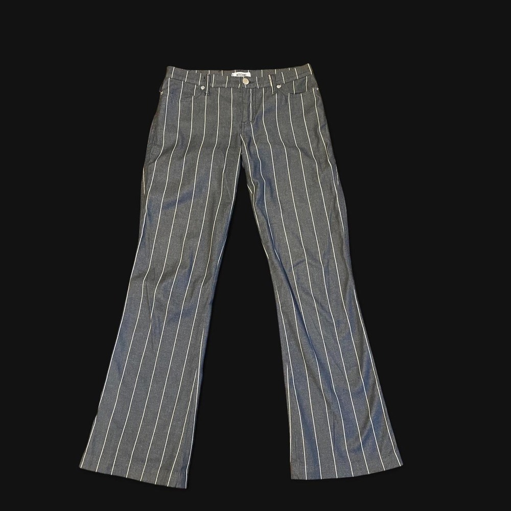 Moschino Lightweight dark wash bootcut denim jeans with white pinstripe sz 27